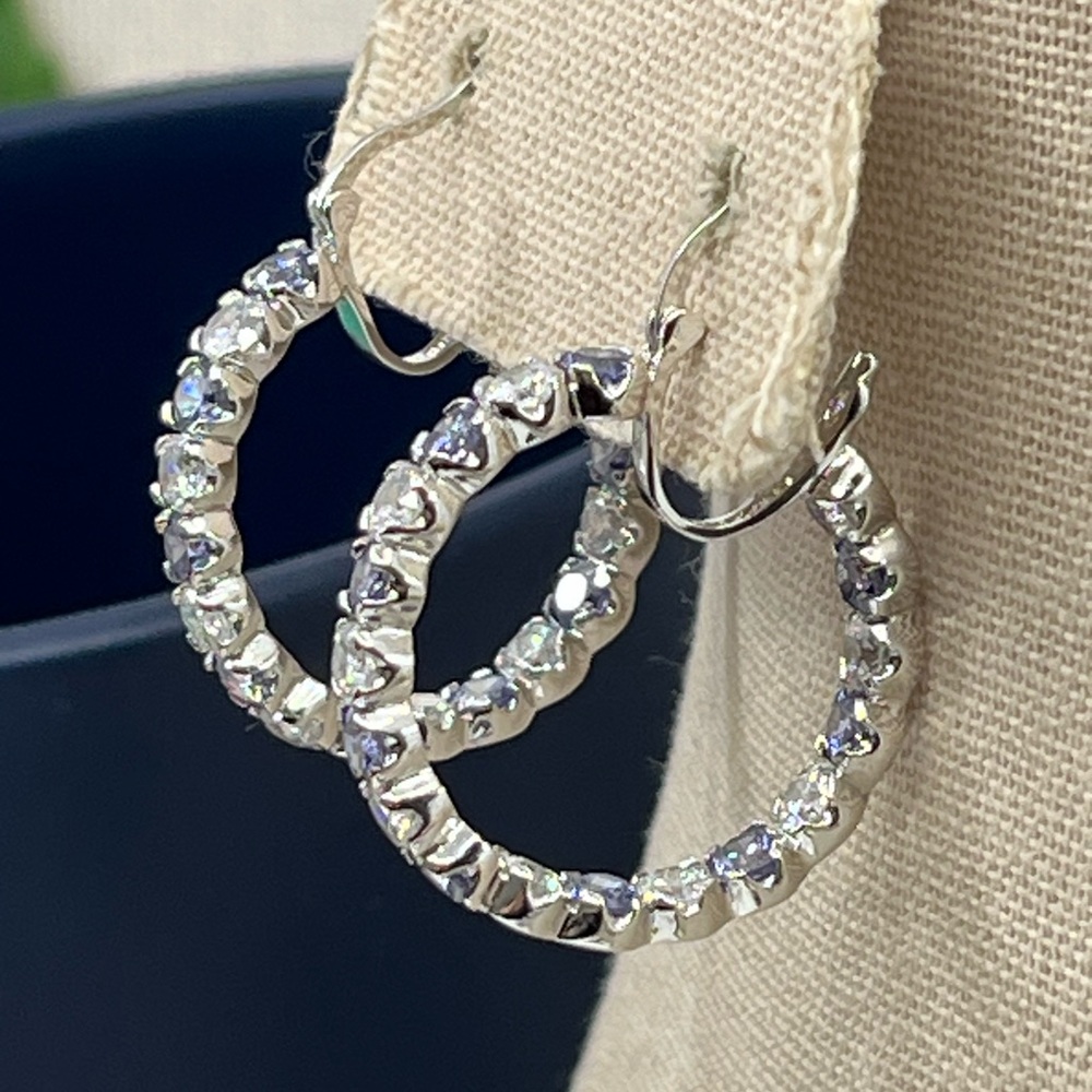 Bella Luce 925 Sterling Silver Tanzanite CZ Diamond Inside Out Hoop Earrings - Picture 15 of 16